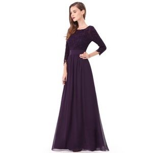 Ever-Pretty 3/4 Sleeve Dark Purple Evening Gown